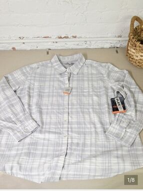 Relaxed Light Gray Plaid Button-Down Shirt - Women